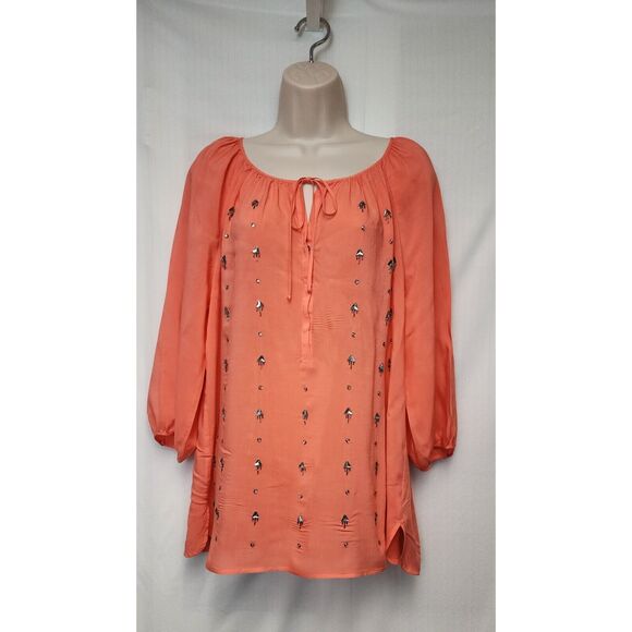 JCP JPPenny Round Neck Semi-Sheer Embellished Long Balloon Sleeve Color Pink - Picture 5 of 10